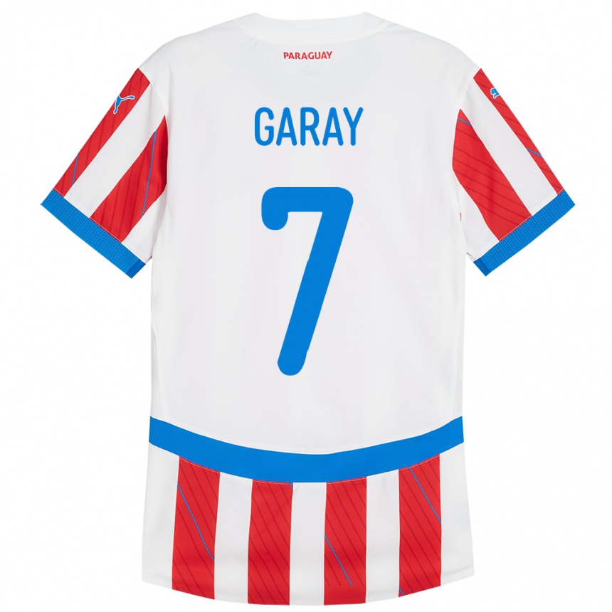 Gyermek Labdarúgás Paraguay Griselda Garay #7 Fehér Piros Hazai Jersey 24-26 Mez Póló Ing