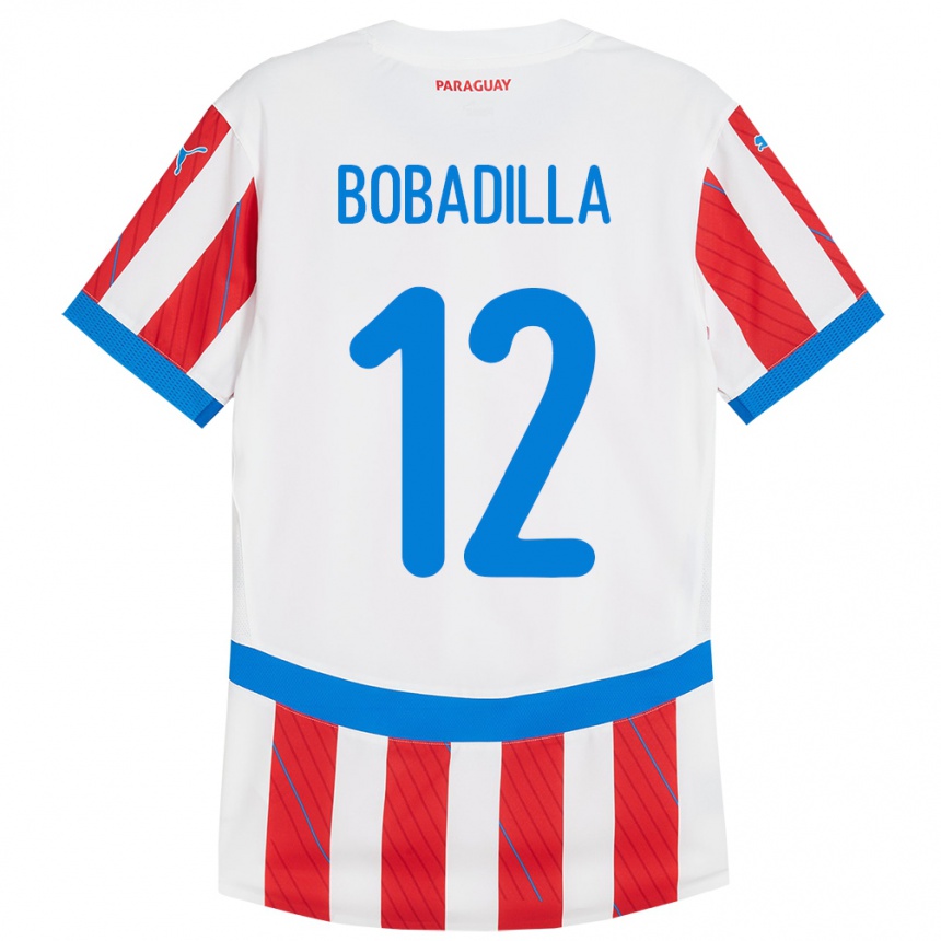 Gyermek Labdarúgás Paraguay Alicia Bobadilla #12 Fehér Piros Hazai Jersey 24-26 Mez Póló Ing