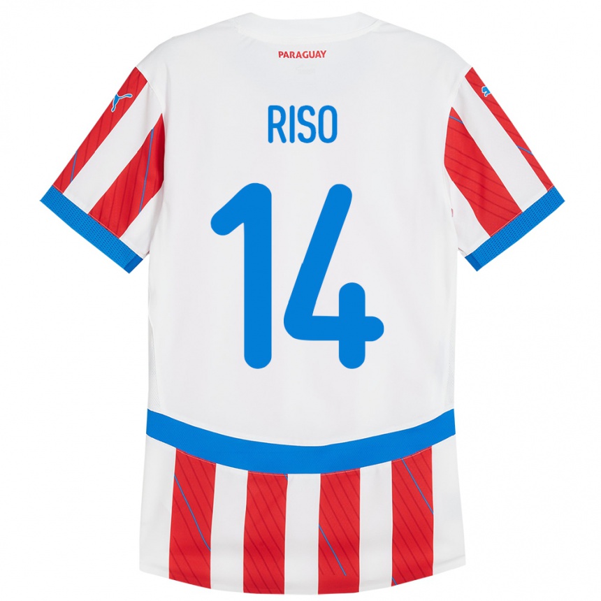 Gyermek Labdarúgás Paraguay Tania Riso #14 Fehér Piros Hazai Jersey 24-26 Mez Póló Ing