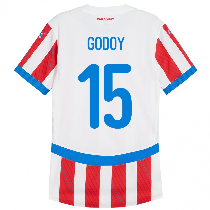 Gyermek Labdarúgás Paraguay Fanny Godoy #15 Fehér Piros Hazai Jersey 24-26 Mez Póló Ing