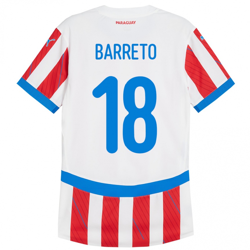 Gyermek Labdarúgás Paraguay Liz Barreto #18 Fehér Piros Hazai Jersey 24-26 Mez Póló Ing