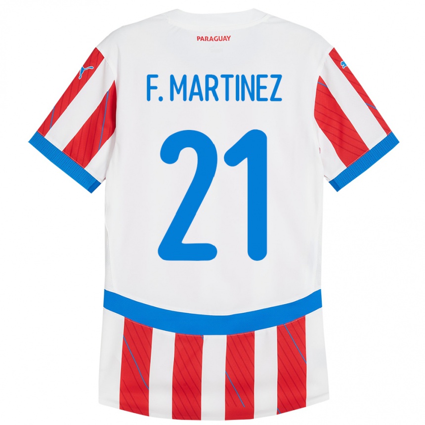 Gyermek Labdarúgás Paraguay Fiorela Martínez #21 Fehér Piros Hazai Jersey 24-26 Mez Póló Ing