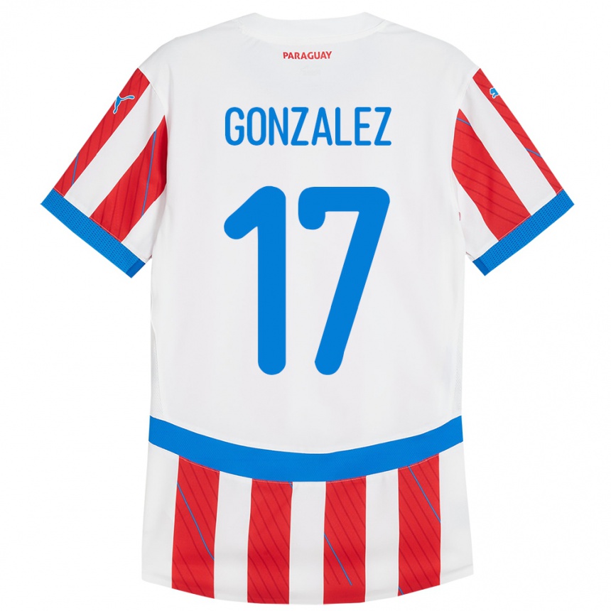 Gyermek Labdarúgás Paraguay Lourdes González #17 Fehér Piros Hazai Jersey 24-26 Mez Póló Ing