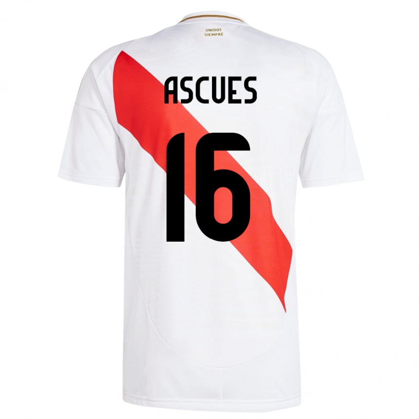 Gyermek Labdarúgás Peru Carlos Ascues #16 Fehér Hazai Jersey 24-26 Mez Póló Ing