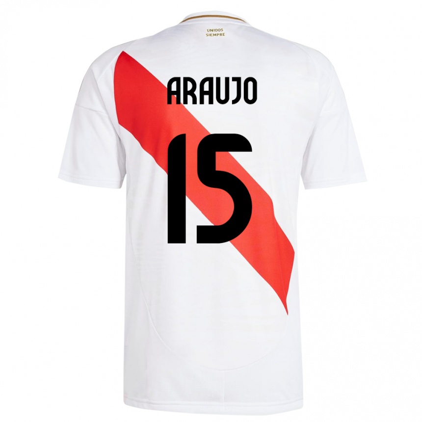 Gyermek Labdarúgás Peru Miguel Araujo #15 Fehér Hazai Jersey 24-26 Mez Póló Ing