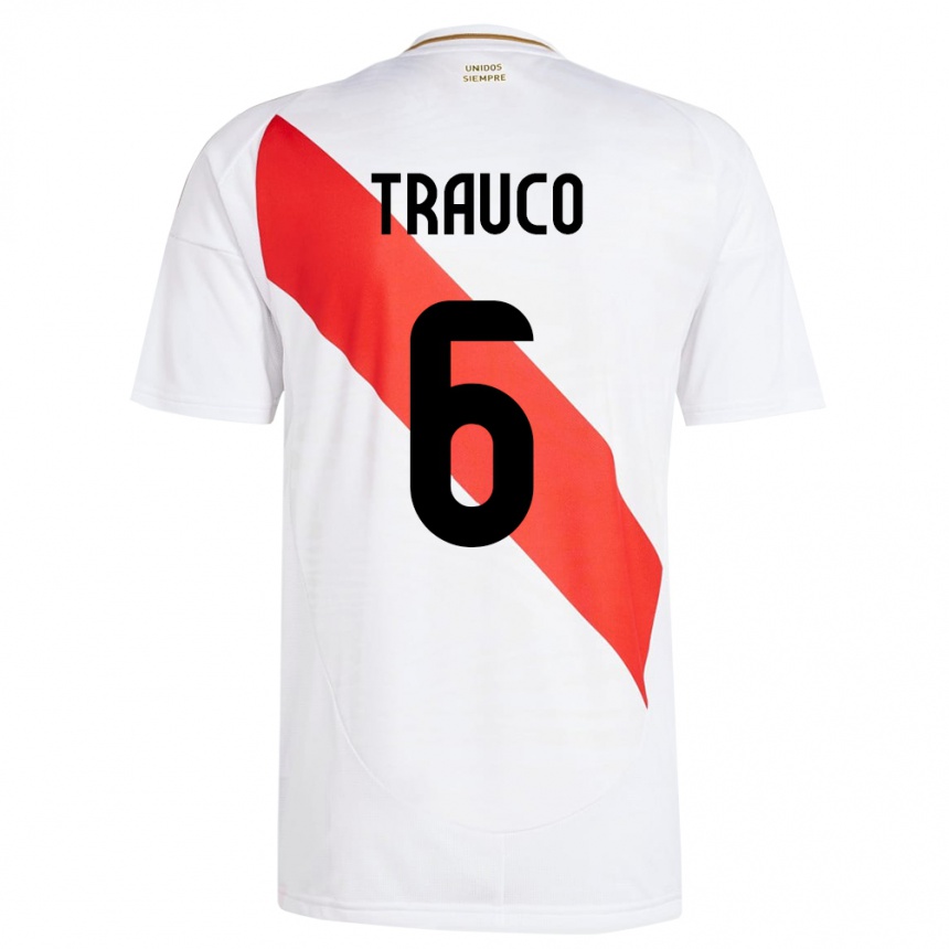 Gyermek Labdarúgás Peru Miguel Trauco #6 Fehér Hazai Jersey 24-26 Mez Póló Ing