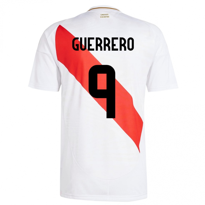 Gyermek Labdarúgás Peru Paolo Guerrero #9 Fehér Hazai Jersey 24-26 Mez Póló Ing