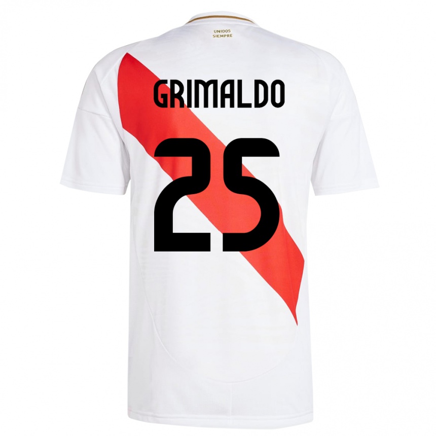 Gyermek Labdarúgás Peru Joao Grimaldo #25 Fehér Hazai Jersey 24-26 Mez Póló Ing