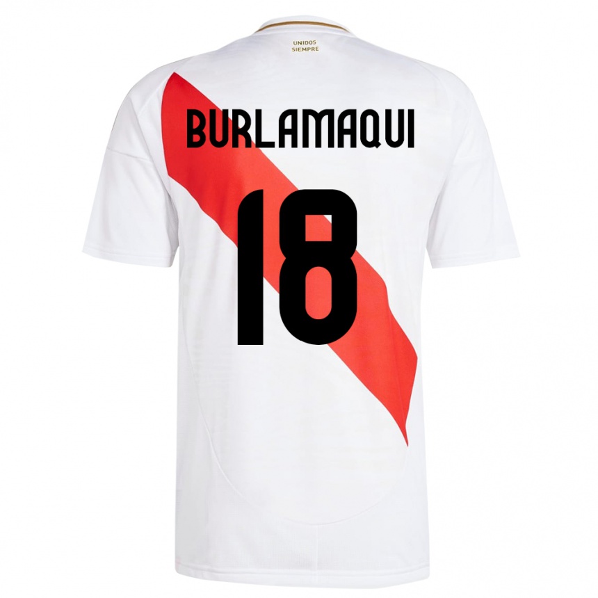 Gyermek Labdarúgás Peru Alessandro Burlamaqui #18 Fehér Hazai Jersey 24-26 Mez Póló Ing