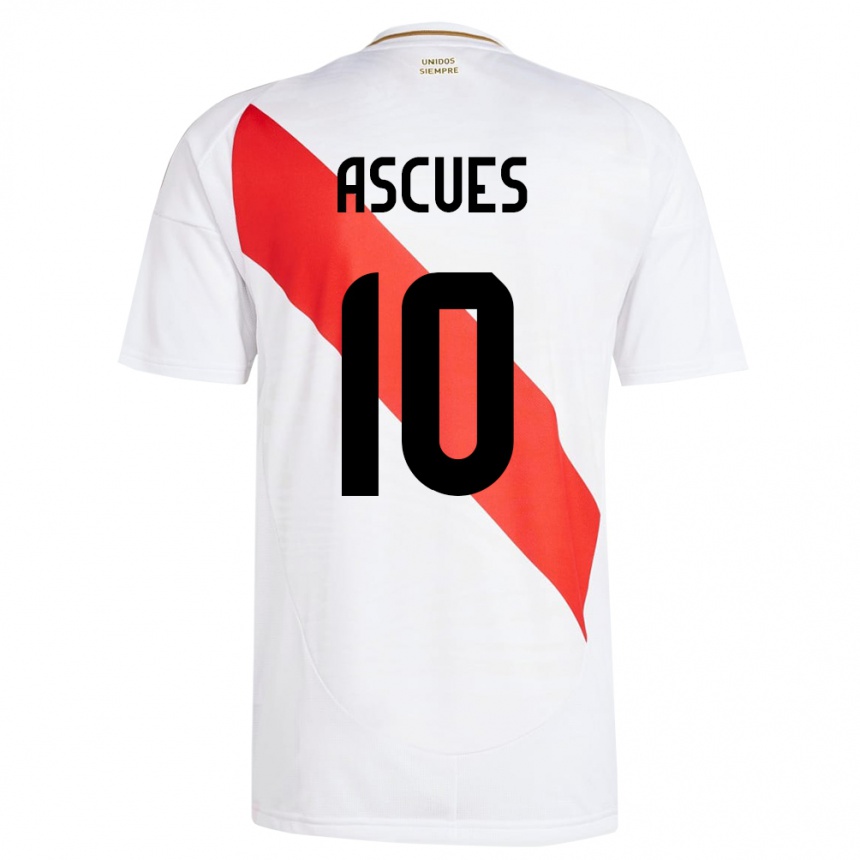 Gyermek Labdarúgás Peru Adrián Ascues #10 Fehér Hazai Jersey 24-26 Mez Póló Ing