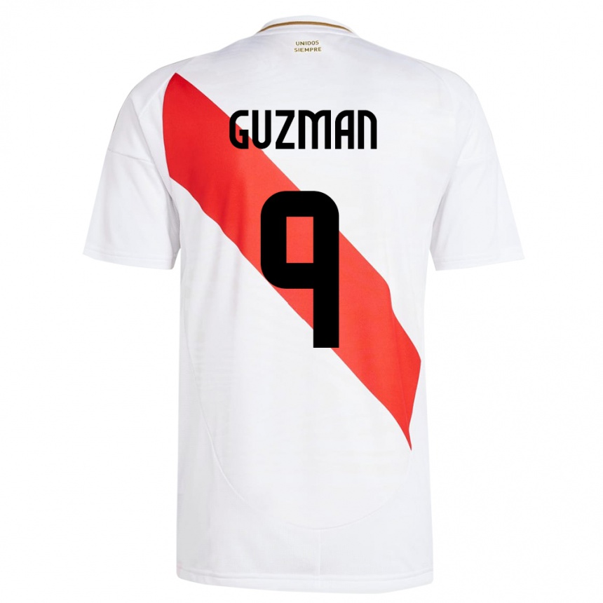 Gyermek Labdarúgás Peru Víctor Guzmán #9 Fehér Hazai Jersey 24-26 Mez Póló Ing