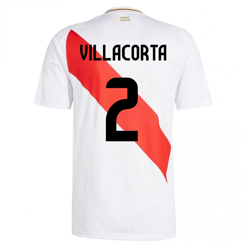 Gyermek Labdarúgás Peru Anderson Villacorta #2 Fehér Hazai Jersey 24-26 Mez Póló Ing