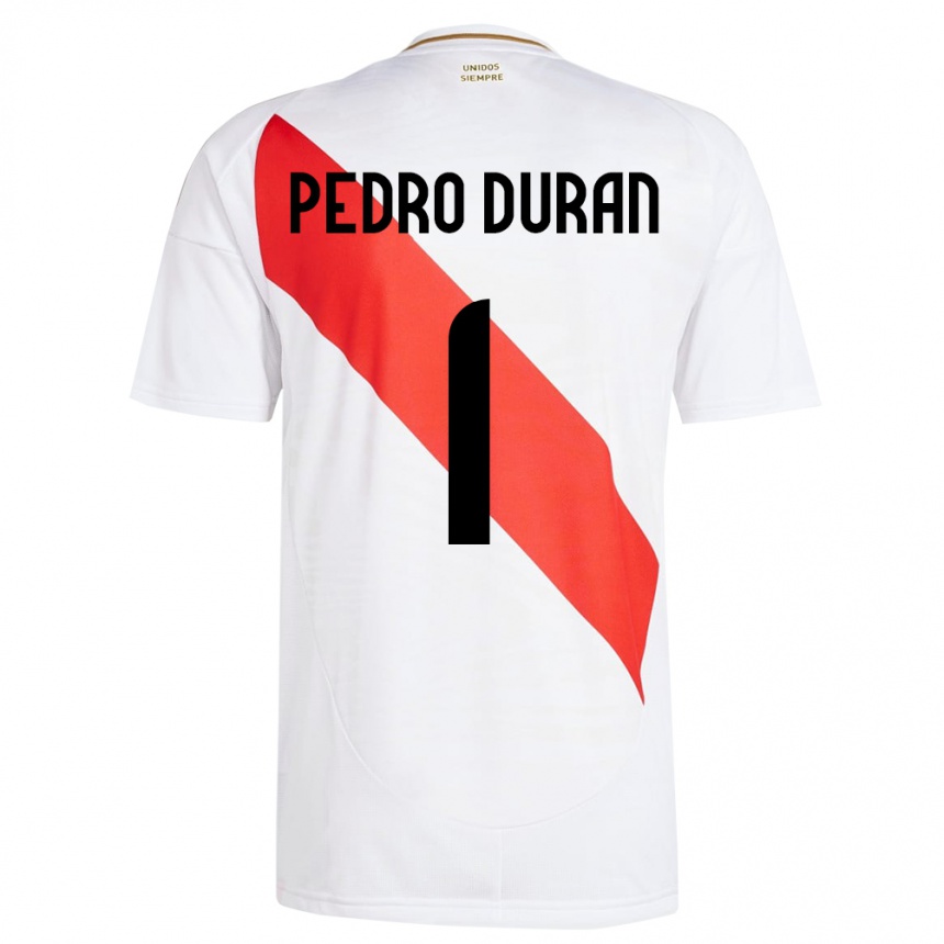 Gyermek Labdarúgás Peru Juan Pedro Durán #1 Fehér Hazai Jersey 24-26 Mez Póló Ing