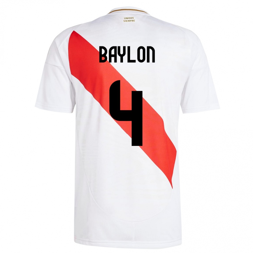 Gyermek Labdarúgás Peru Luis Baylón #4 Fehér Hazai Jersey 24-26 Mez Póló Ing