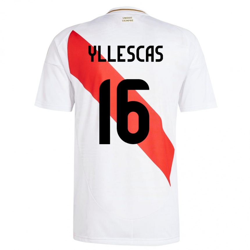 Gyermek Labdarúgás Peru Jhosenffer Yllescas #16 Fehér Hazai Jersey 24-26 Mez Póló Ing