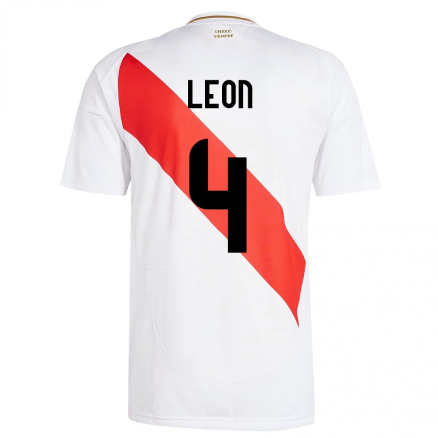 Gyermek Labdarúgás Peru Mía León #4 Fehér Hazai Jersey 24-26 Mez Póló Ing