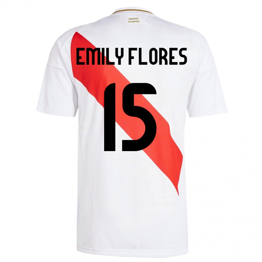 Gyermek Labdarúgás Peru Emily Flores #15 Fehér Hazai Jersey 24-26 Mez Póló Ing