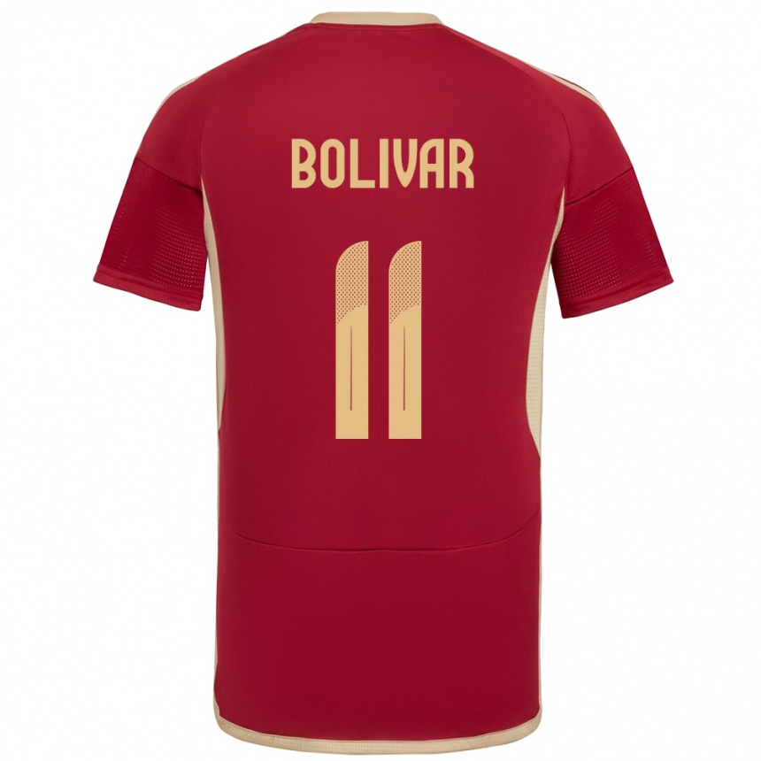 Gyermek Labdarúgás Venezuela Jovanny Bolívar #11 Burgundia Hazai Jersey 24-26 Mez Póló Ing