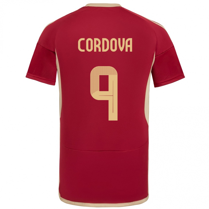 Gyermek Labdarúgás Venezuela Sergio Córdova #9 Burgundia Hazai Jersey 24-26 Mez Póló Ing