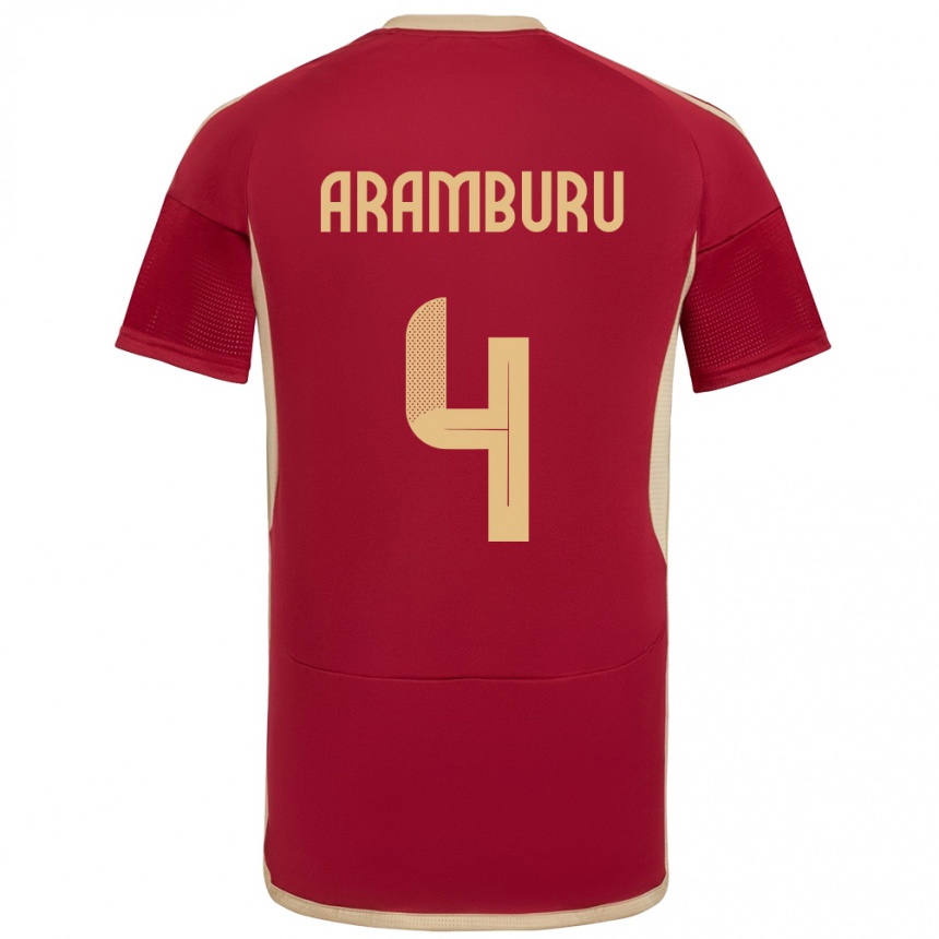 Gyermek Labdarúgás Venezuela Jon Aramburu #4 Burgundia Hazai Jersey 24-26 Mez Póló Ing