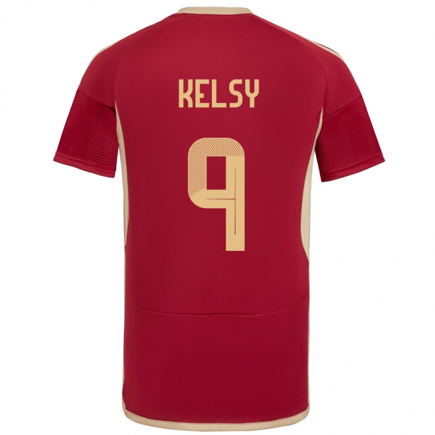 Gyermek Labdarúgás Venezuela Kevin Kelsy #9 Burgundia Hazai Jersey 24-26 Mez Póló Ing