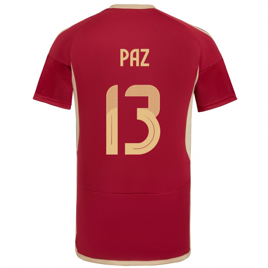 Gyermek Labdarúgás Venezuela Jesús Paz #13 Burgundia Hazai Jersey 24-26 Mez Póló Ing