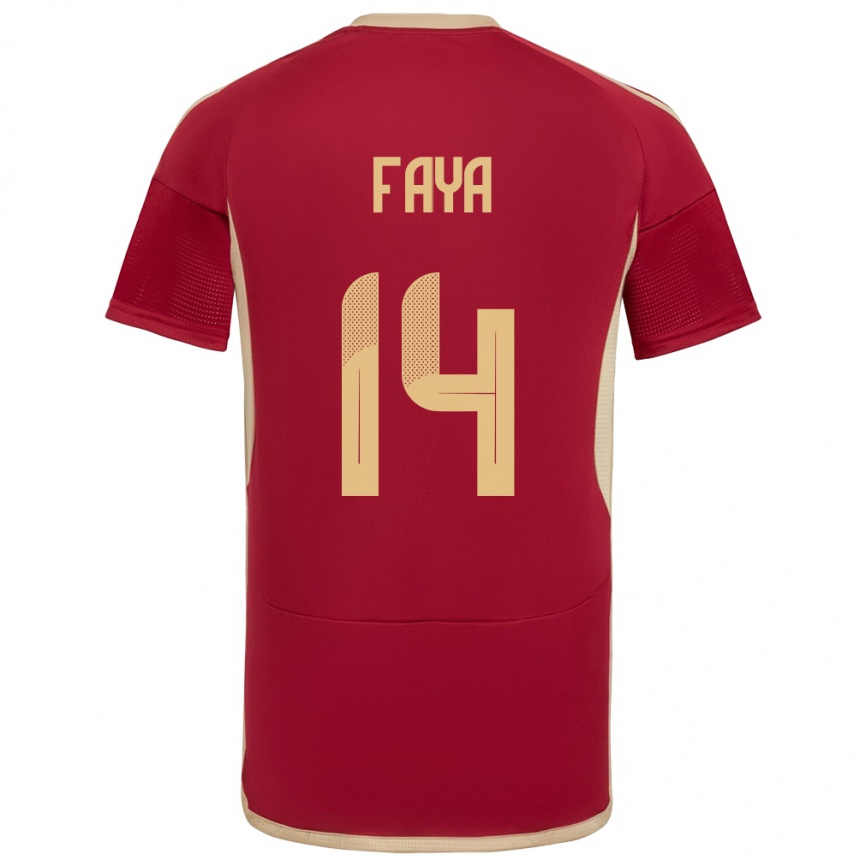 Gyermek Labdarúgás Venezuela Carlos Faya #14 Burgundia Hazai Jersey 24-26 Mez Póló Ing