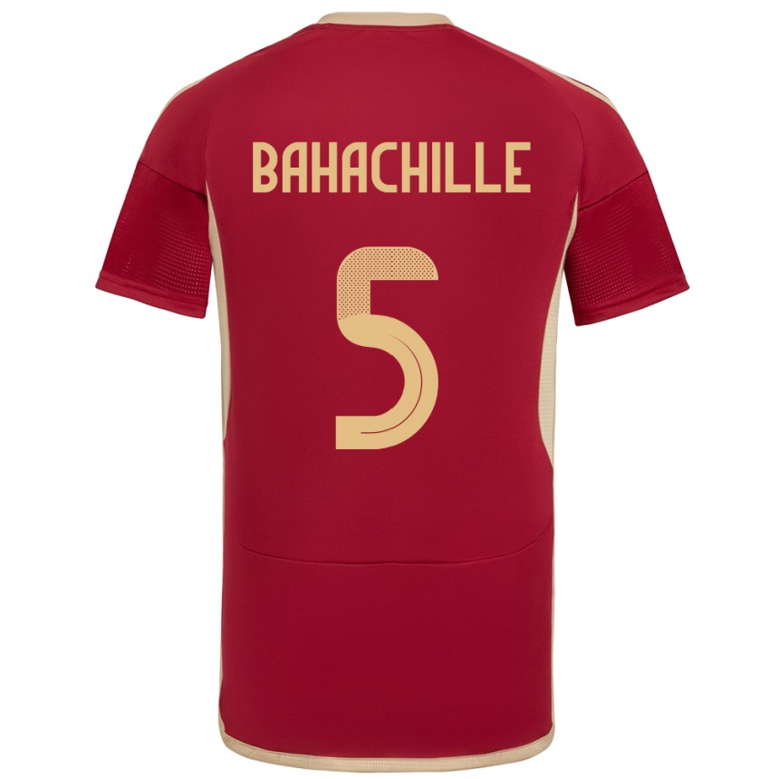 Gyermek Labdarúgás Venezuela Abraham Bahachille #5 Burgundia Hazai Jersey 24-26 Mez Póló Ing