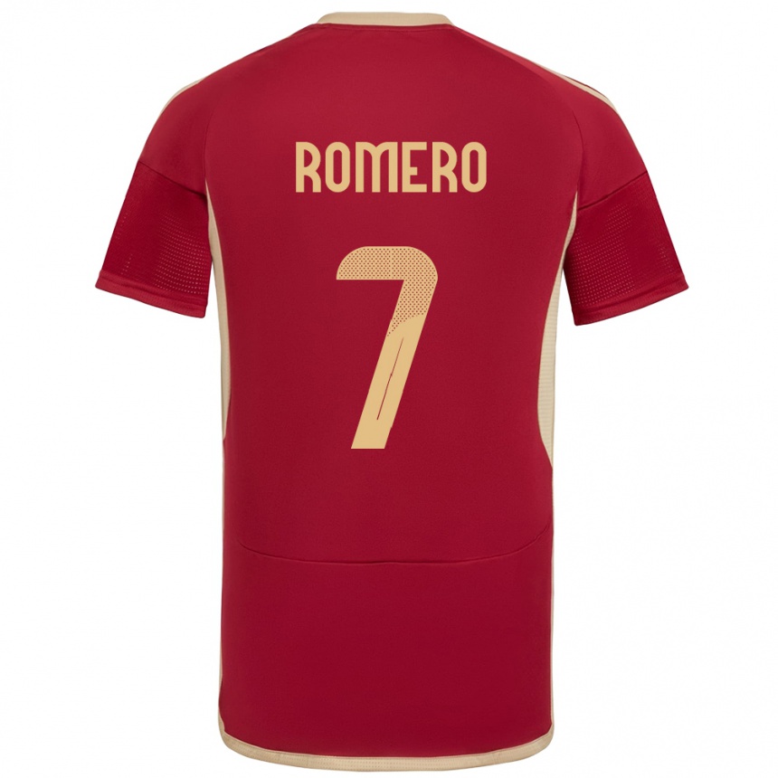 Gyermek Labdarúgás Venezuela Leenhan Romero #7 Burgundia Hazai Jersey 24-26 Mez Póló Ing