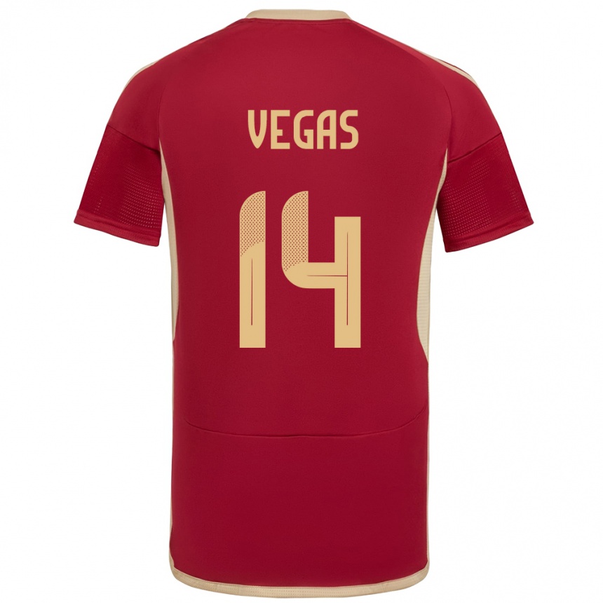 Gyermek Labdarúgás Venezuela Miguel Vegas #14 Burgundia Hazai Jersey 24-26 Mez Póló Ing