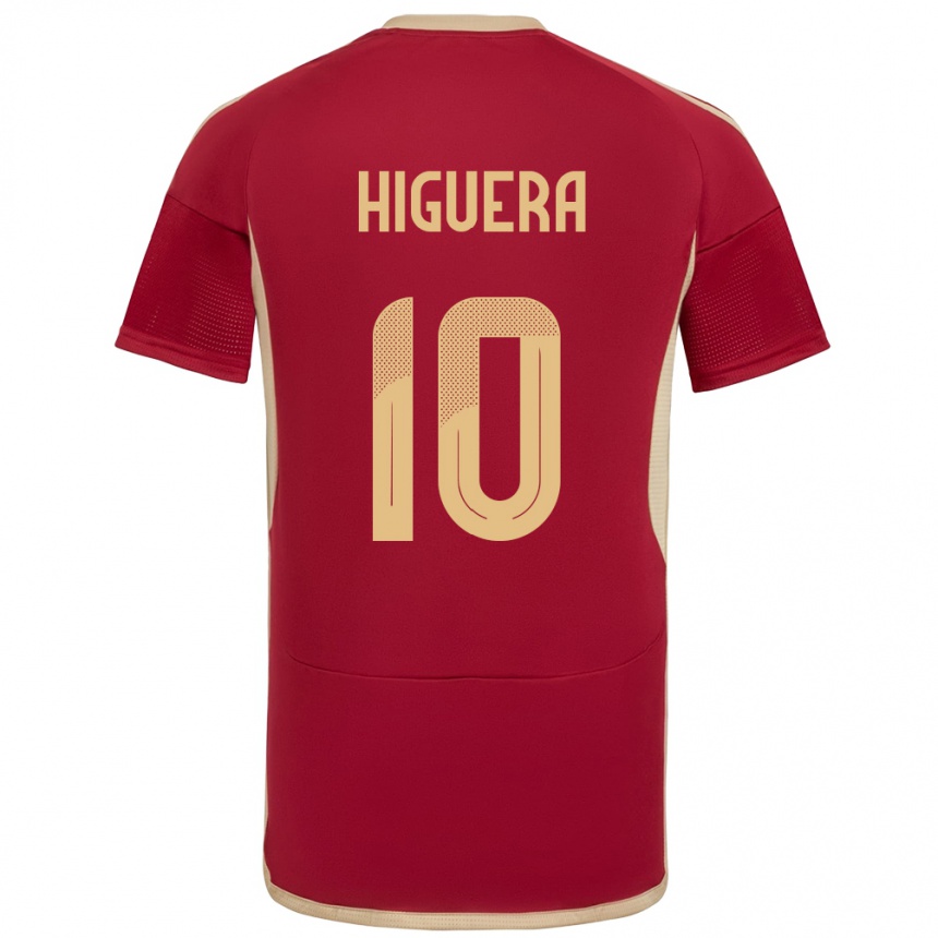 Gyermek Labdarúgás Venezuela Enyerliannys Higuera #10 Burgundia Hazai Jersey 24-26 Mez Póló Ing