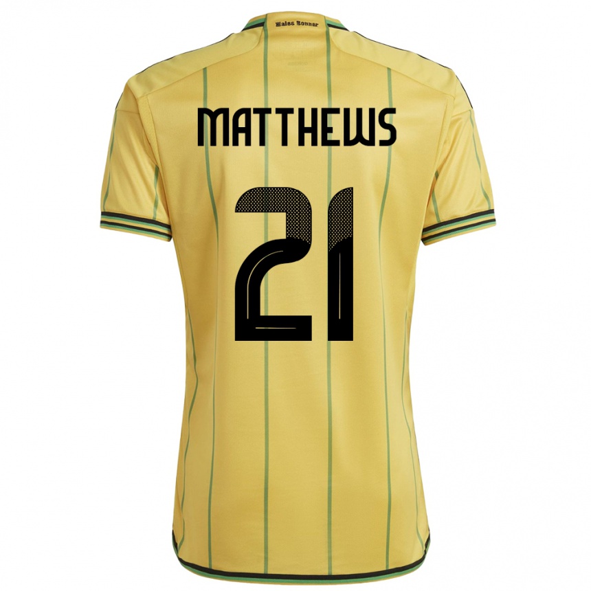 Gyermek Labdarúgás Jamaica Cheyna Matthews #21 Sárga Hazai Jersey 24-26 Mez Póló Ing