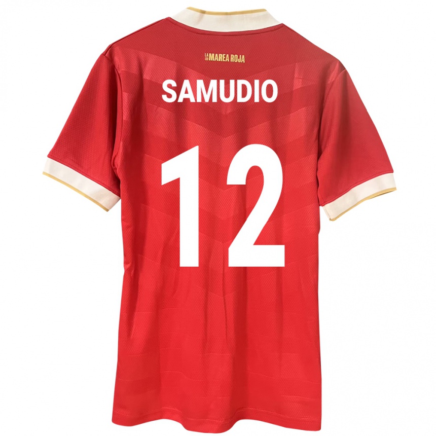 Gyermek Labdarúgás Panama César Samudio #12 Piros Hazai Jersey 24-26 Mez Póló Ing