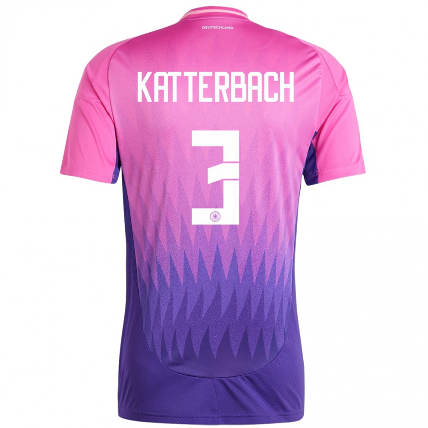 Gyermek Labdarúgás Németország Noah Katterbach #3 Pink Lila Idegenbeli Jersey 24-26 Mez Póló Ing