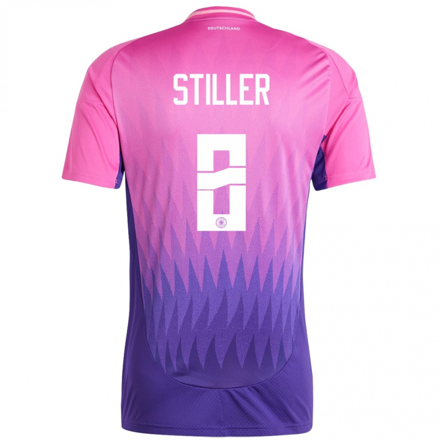 Gyermek Labdarúgás Németország Angelo Stiller #8 Pink Lila Idegenbeli Jersey 24-26 Mez Póló Ing