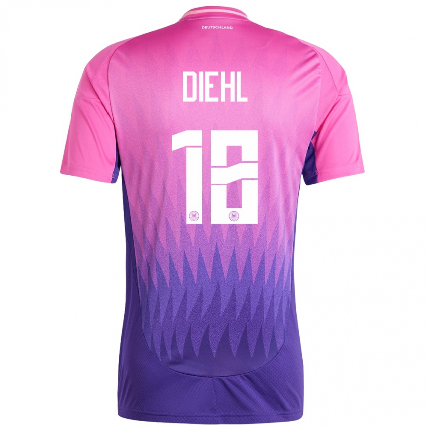 Gyermek Labdarúgás Németország Justin Diehl #18 Pink Lila Idegenbeli Jersey 24-26 Mez Póló Ing