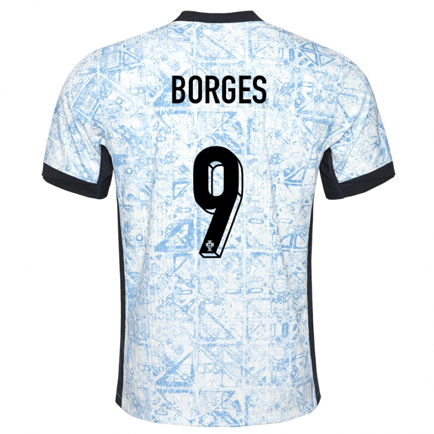 Gyermek Labdarúgás Portugália Ana Borges #9 Krémkék Idegenbeli Jersey 24-26 Mez Póló Ing