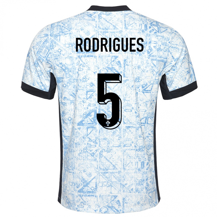 Gyermek Labdarúgás Portugália Rafael Rodrigues #5 Krémkék Idegenbeli Jersey 24-26 Mez Póló Ing