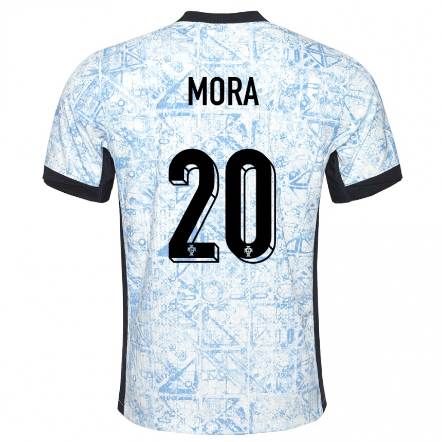 Gyermek Labdarúgás Portugália Rodrigo Mora #20 Krémkék Idegenbeli Jersey 24-26 Mez Póló Ing