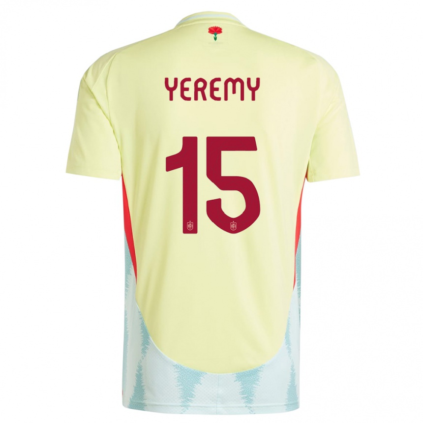 Gyermek Labdarúgás Spanyolország Yeremy Pino #15 Sárga Idegenbeli Jersey 24-26 Mez Póló Ing