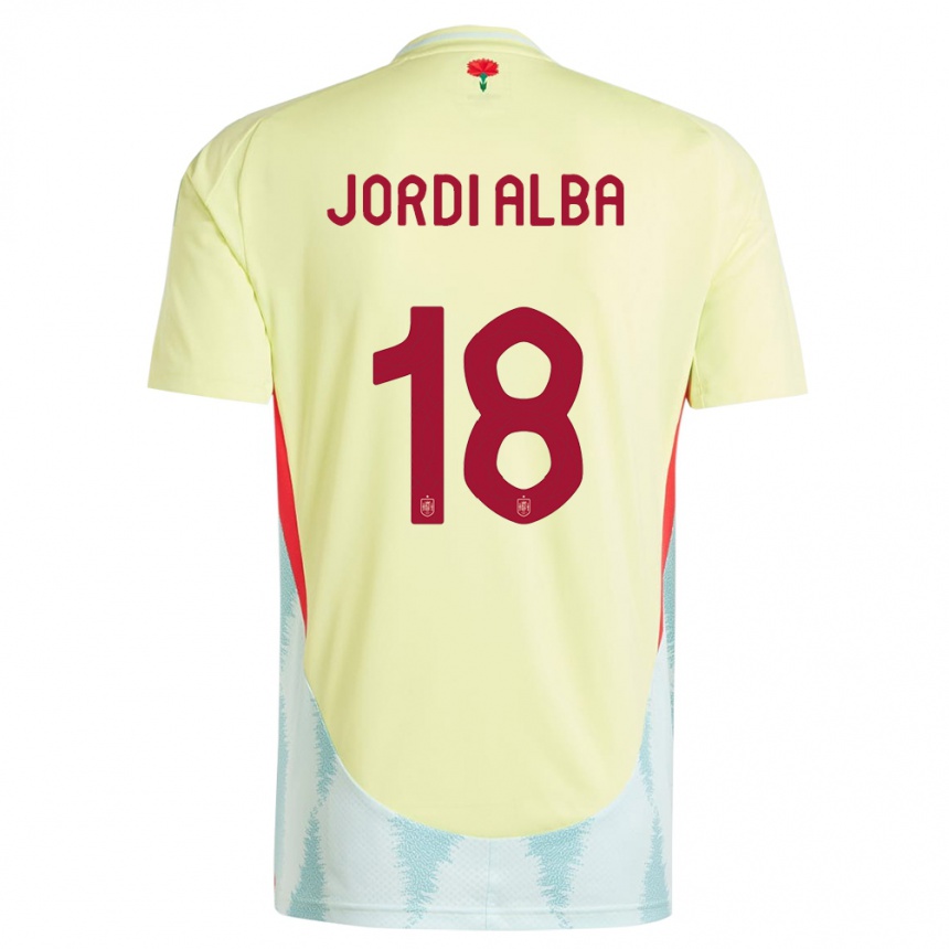 Gyermek Labdarúgás Spanyolország Jordi Alba #18 Sárga Idegenbeli Jersey 24-26 Mez Póló Ing