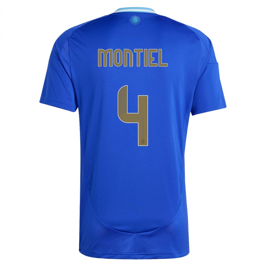 Gyermek Labdarúgás Argentína Gonzalo Montiel #4 Kék Idegenbeli Jersey 24-26 Mez Póló Ing