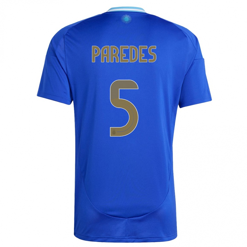 Gyermek Labdarúgás Argentína Leandro Paredes #5 Kék Idegenbeli Jersey 24-26 Mez Póló Ing