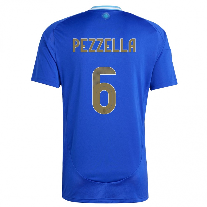 Gyermek Labdarúgás Argentína German Pezzella #6 Kék Idegenbeli Jersey 24-26 Mez Póló Ing