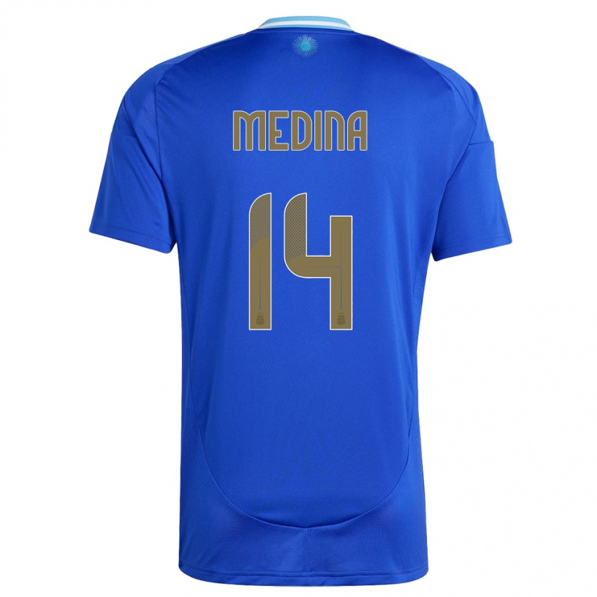 Gyermek Labdarúgás Argentína Facundo Medina #14 Kék Idegenbeli Jersey 24-26 Mez Póló Ing