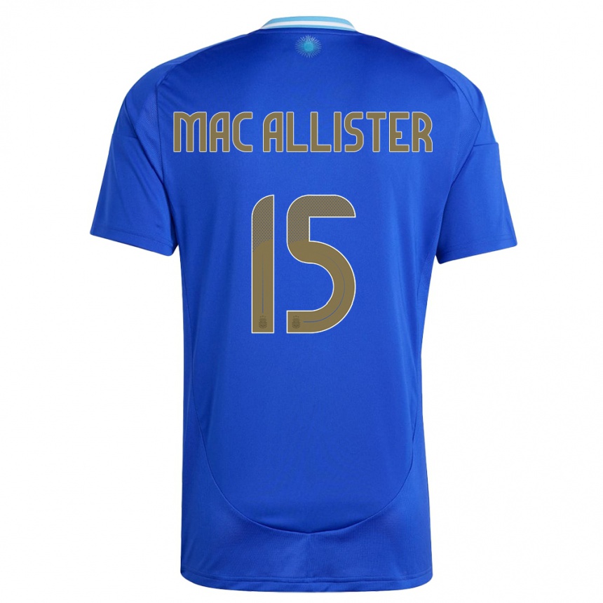 Gyermek Labdarúgás Argentína Alexis Mac Allister #15 Kék Idegenbeli Jersey 24-26 Mez Póló Ing