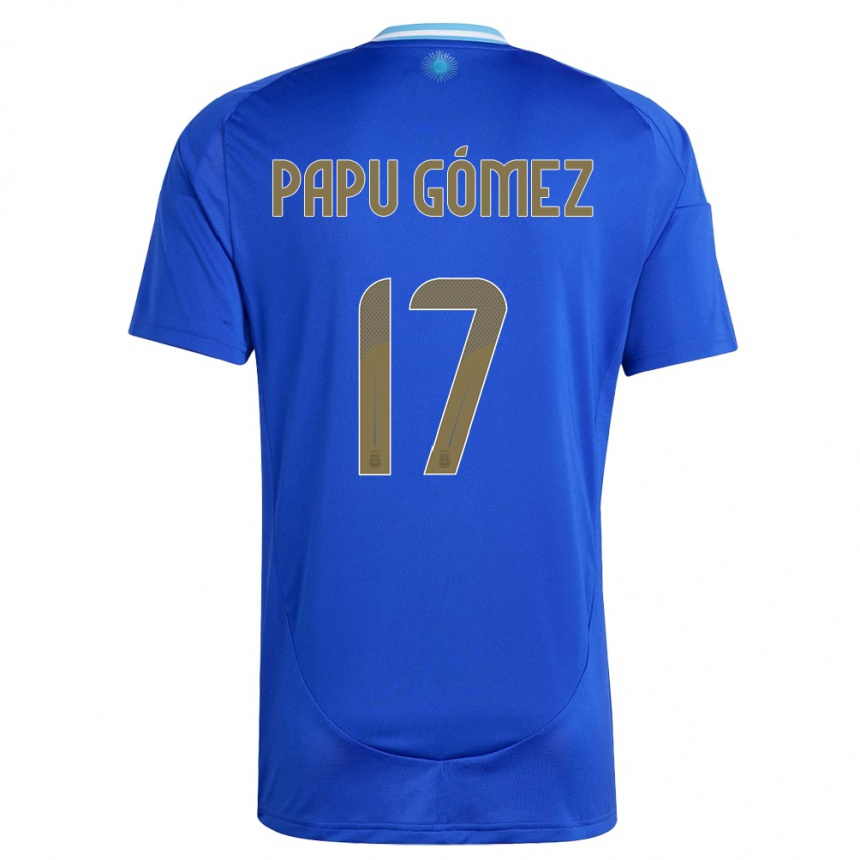 Gyermek Labdarúgás Argentína Papu Gomez #17 Kék Idegenbeli Jersey 24-26 Mez Póló Ing