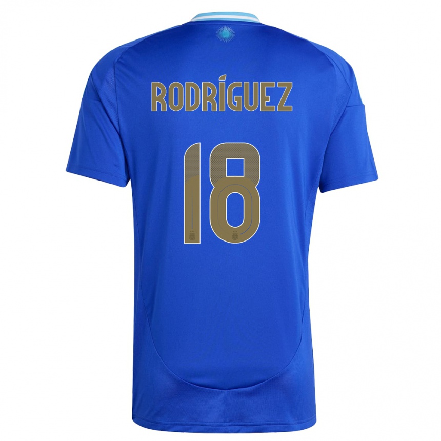 Gyermek Labdarúgás Argentína Guido Rodriguez #18 Kék Idegenbeli Jersey 24-26 Mez Póló Ing