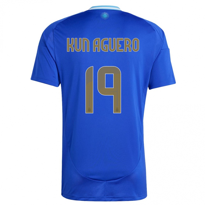 Gyermek Labdarúgás Argentína Sergio Aguero #19 Kék Idegenbeli Jersey 24-26 Mez Póló Ing