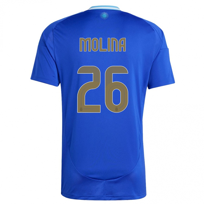 Gyermek Labdarúgás Argentína Nahuel Molina #26 Kék Idegenbeli Jersey 24-26 Mez Póló Ing